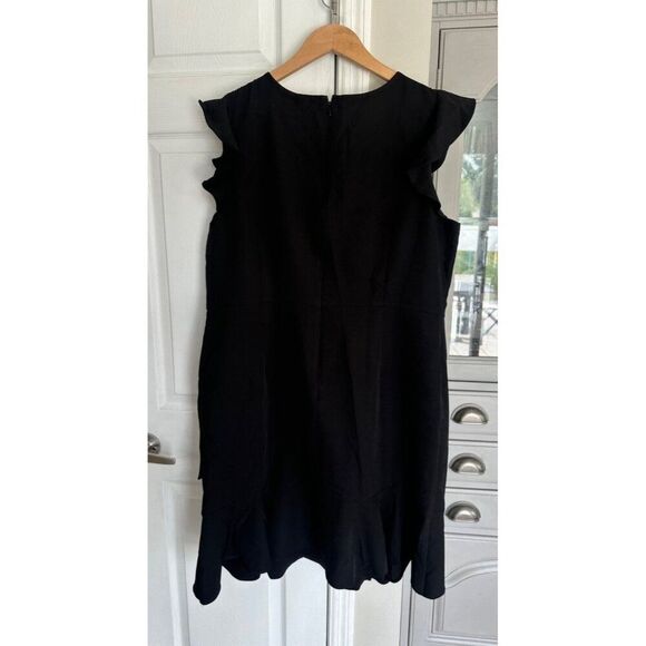 LOFT Wraparound Flounce Flare Dress Black Women's Plus Size 16 NEW - Picture 4 of 11